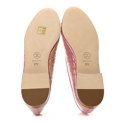Chanel Iridescent Calfskin Crocodile Embossed Ballerina Flats 37 Pink 6 of 10