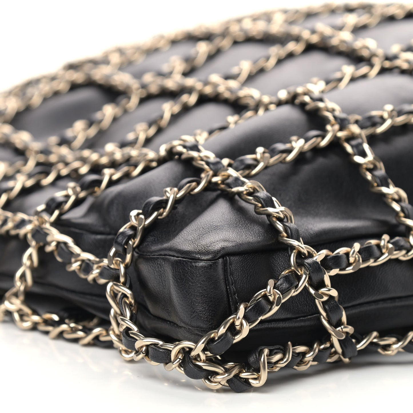 Lambskin Large Shopping Chain Tote Black