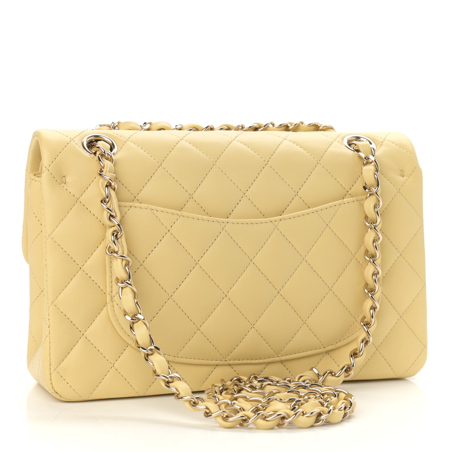 Lambskin Quilted Small Double Flap Yellow