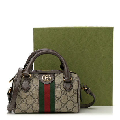 Gucci GG Supreme Monogram Textured Dollar Calfskin Web Super Mini Ophidia Top Handle Bowler Bag Beige Ebony New Acero 11 of 11