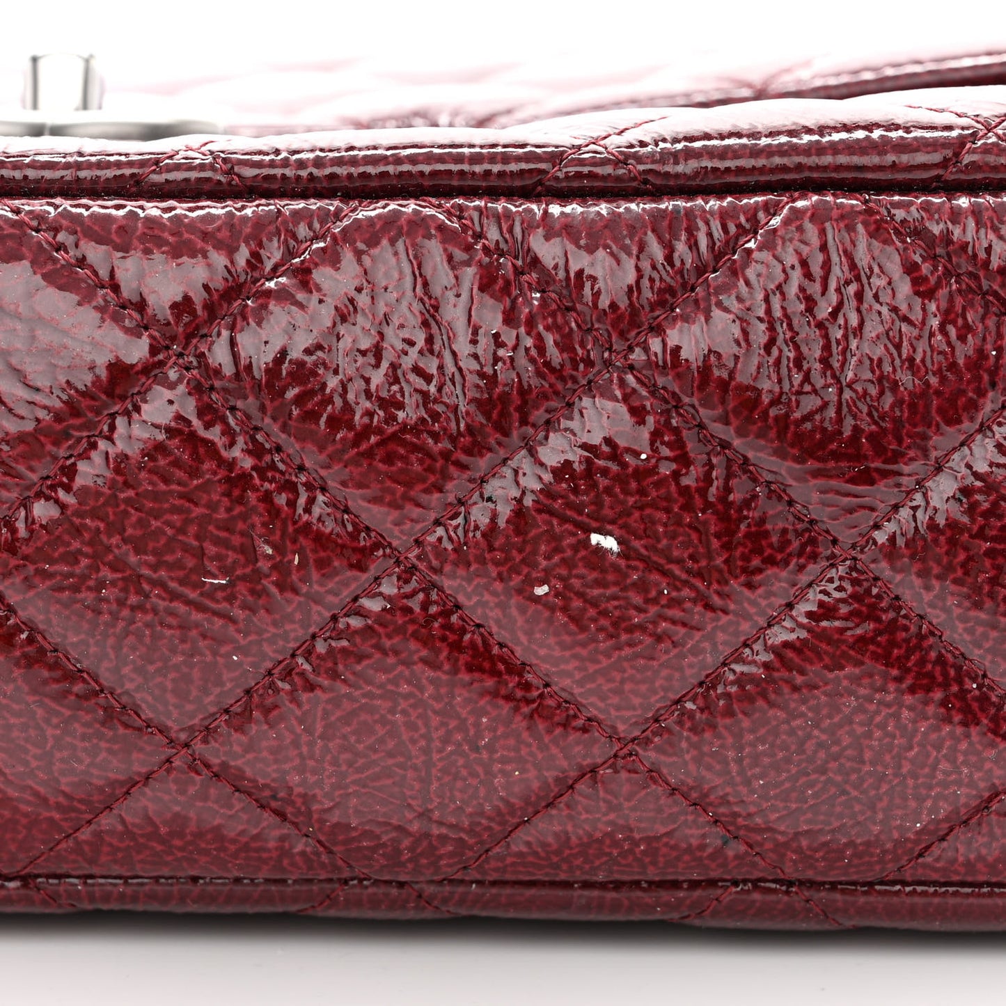 Crinkled Patent Quilted Jumbo Single Flap Burgundy