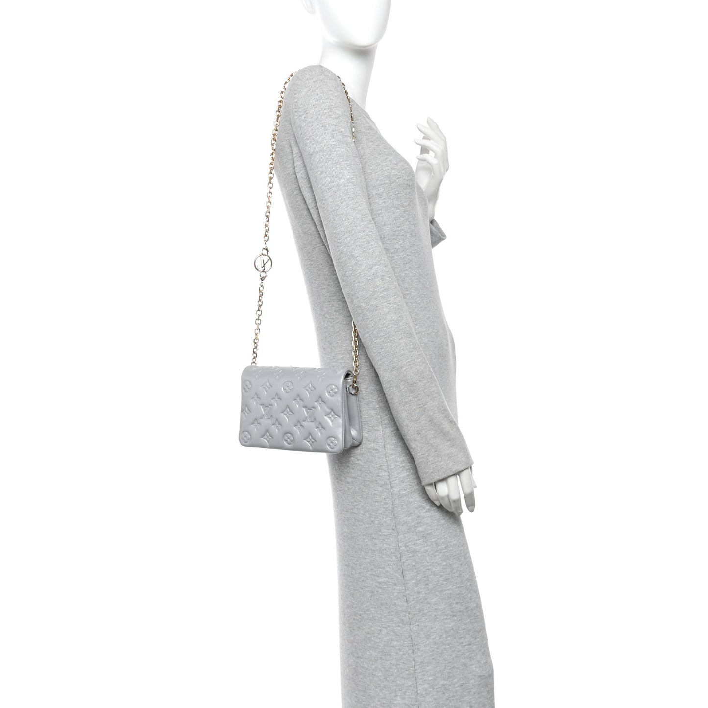 Metallic Lambskin Embossed Monogram Pochette Coussin Silver