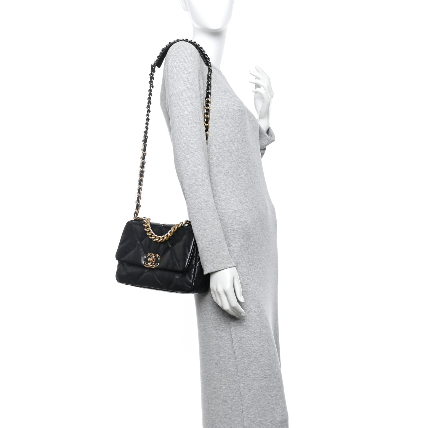 Goatskin Quilted Medium Chanel 19 Flap Black