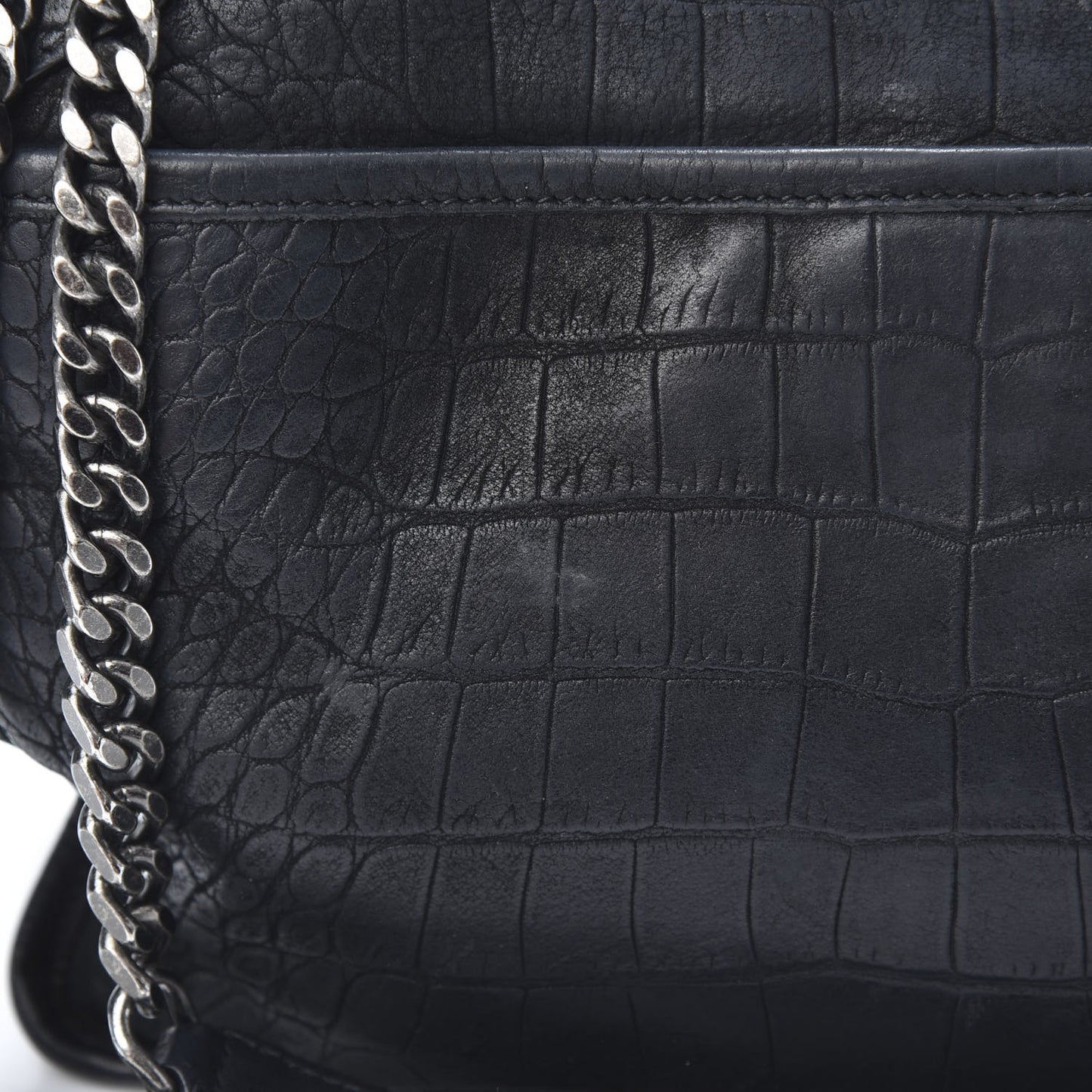 Nubuck Crocodile Embossed Monogram Medium Niki Chain Satchel Black