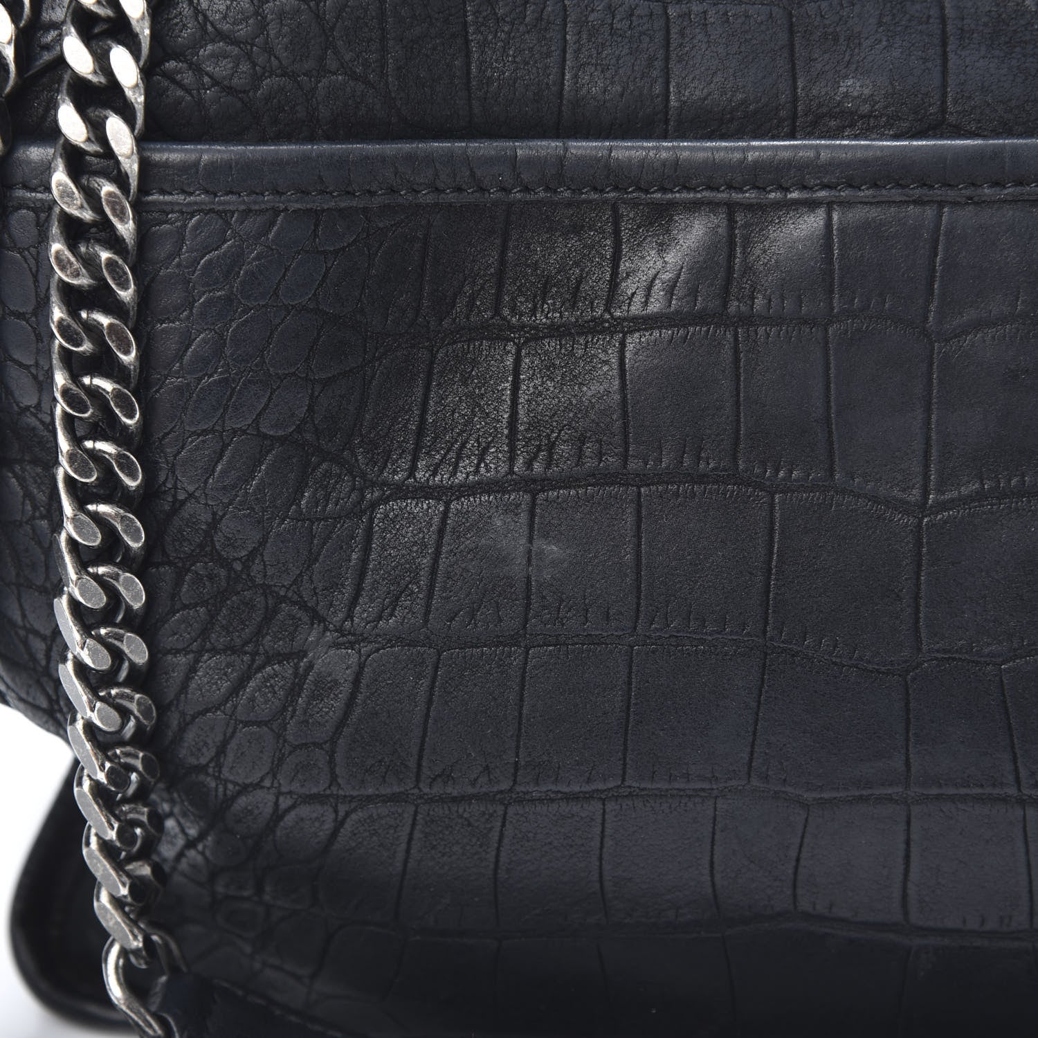 Saint Laurent Nubuck Crocodile Embossed Monogram Medium Niki Chain Satchel Black 15 of 16
