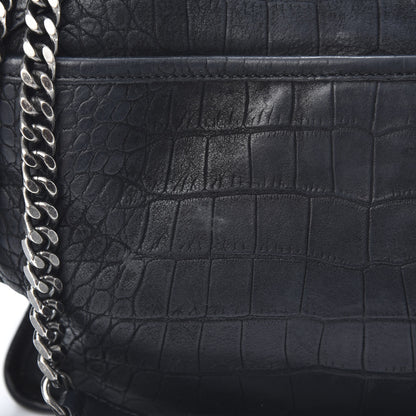 Saint Laurent Nubuck Crocodile Embossed Monogram Medium Niki Chain Satchel Black 15 of 16