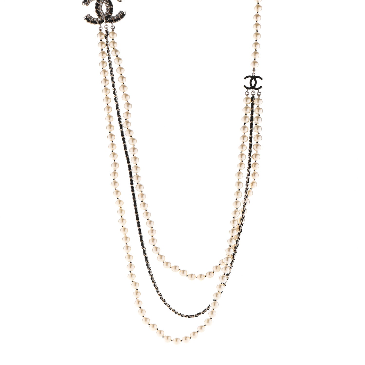Chanel Pearl Lambskin Crystal CC Vintage Allure Necklace Gold Black 1 of 5