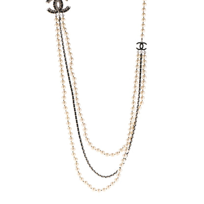 Chanel Pearl Lambskin Crystal CC Vintage Allure Necklace Gold Black 1 of 5