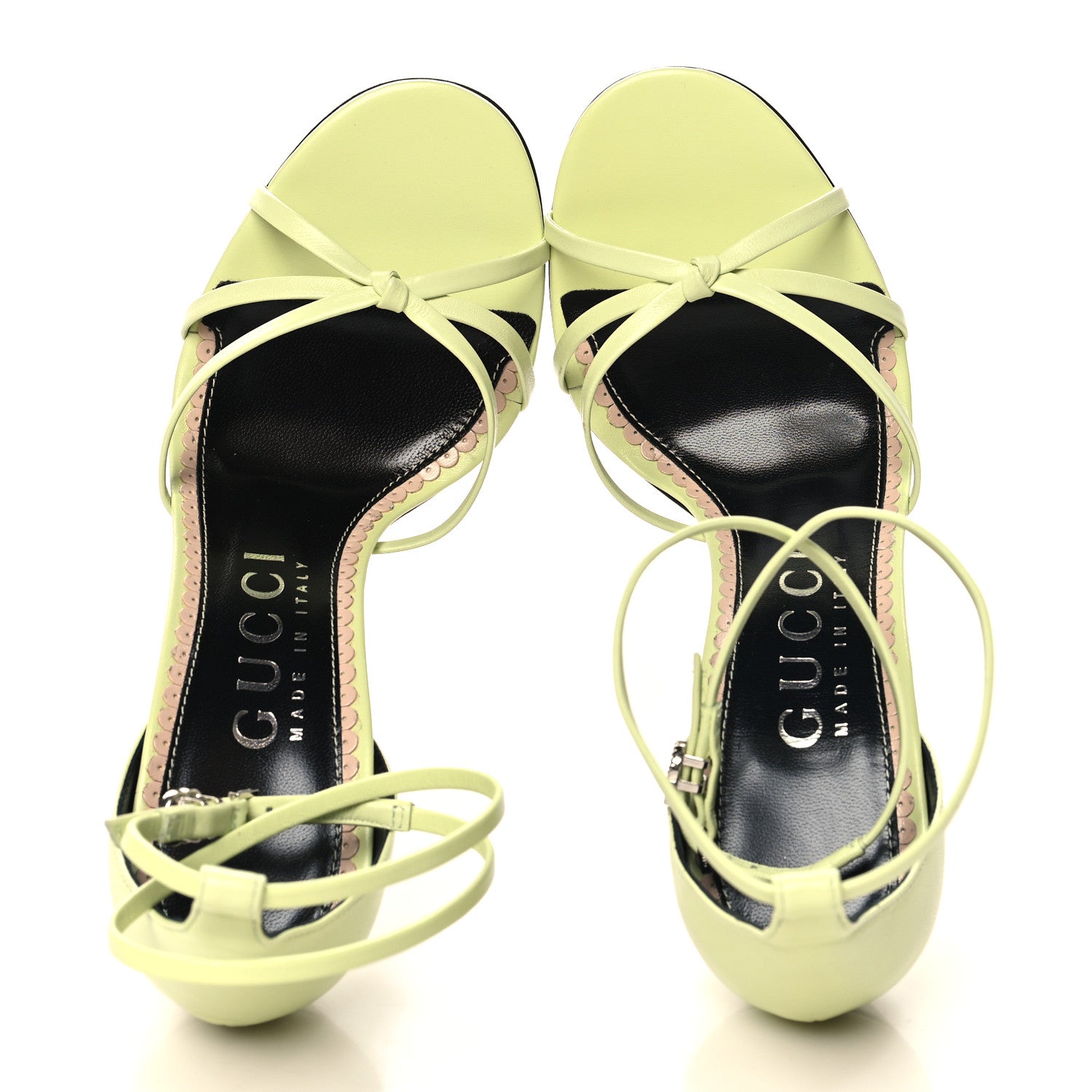 Gucci Nappa Charlotte GG Ankle Strap High Heel Sandals 39 Pistachio Green 2 of 9