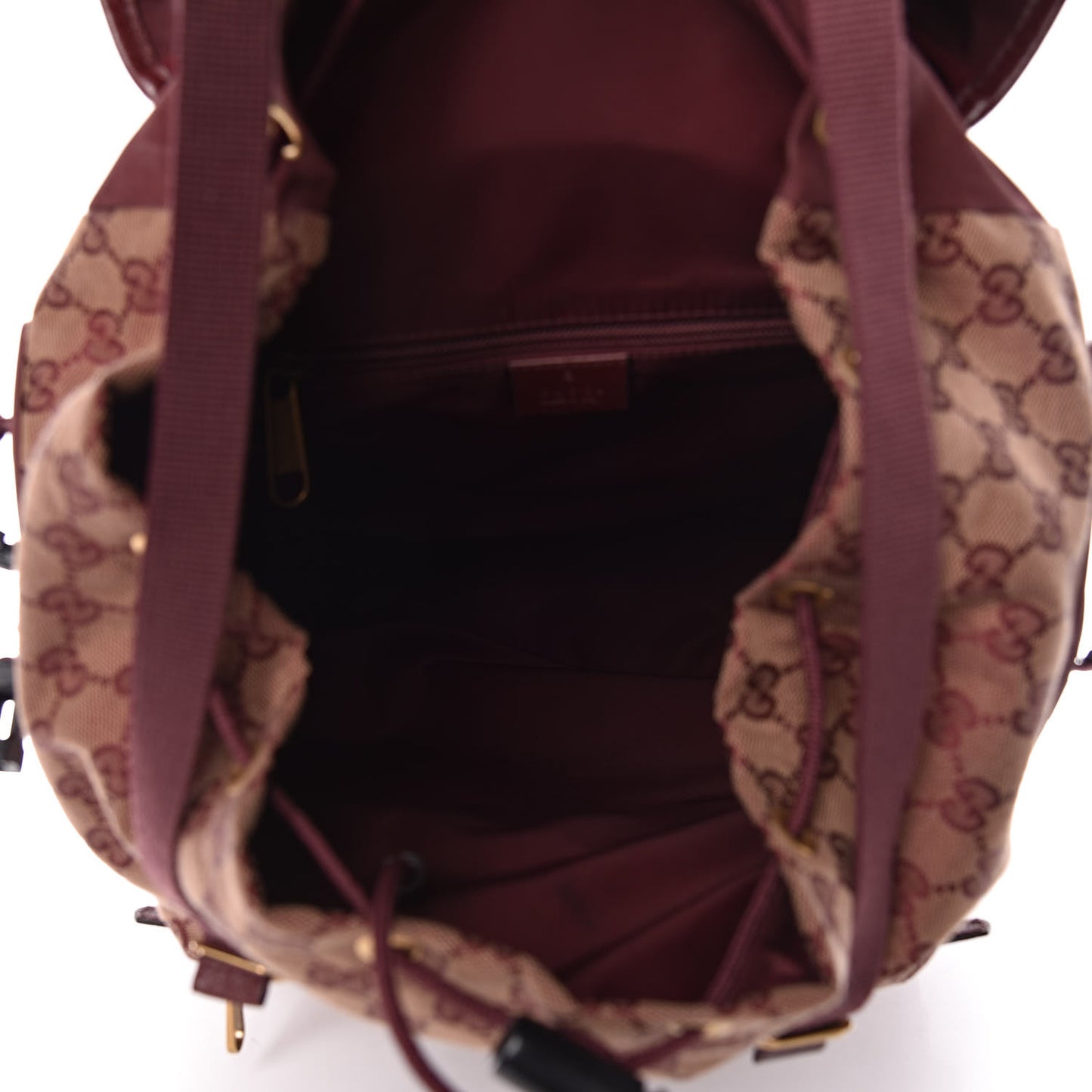 GG Monogram Script Logo Large Double Pocket Backpack Sahara Rubino Bordeaux