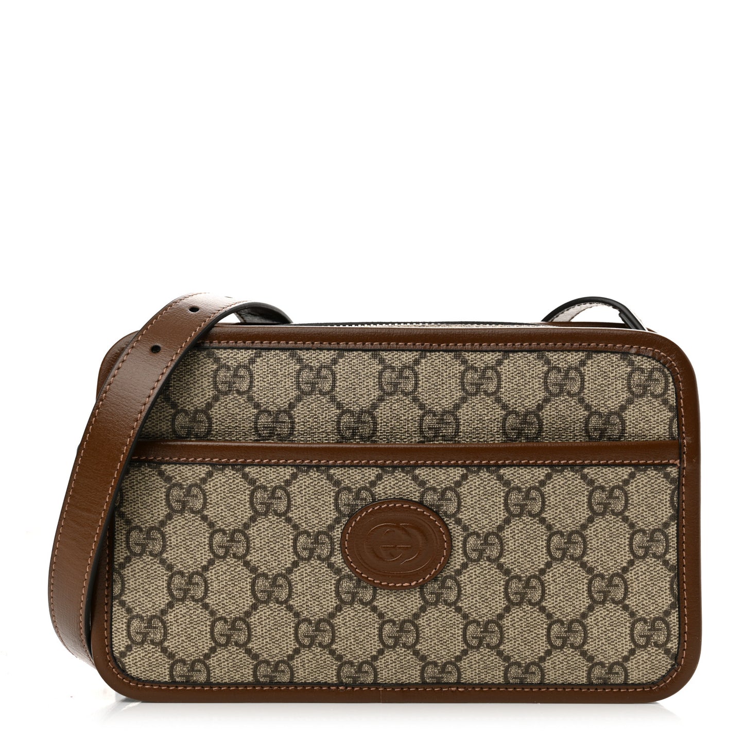 GG Supreme Monogram Azalea Calfskin Mini Retro Interlocking G Shoulder Bag Beige Ebony Brown Sugar