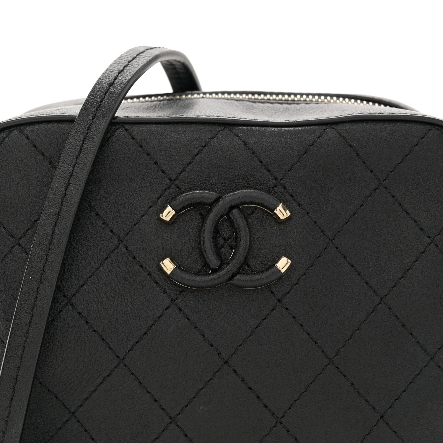Chanel Calfskin Stitched Covered CC Camera Case Bag Black 8 of 12