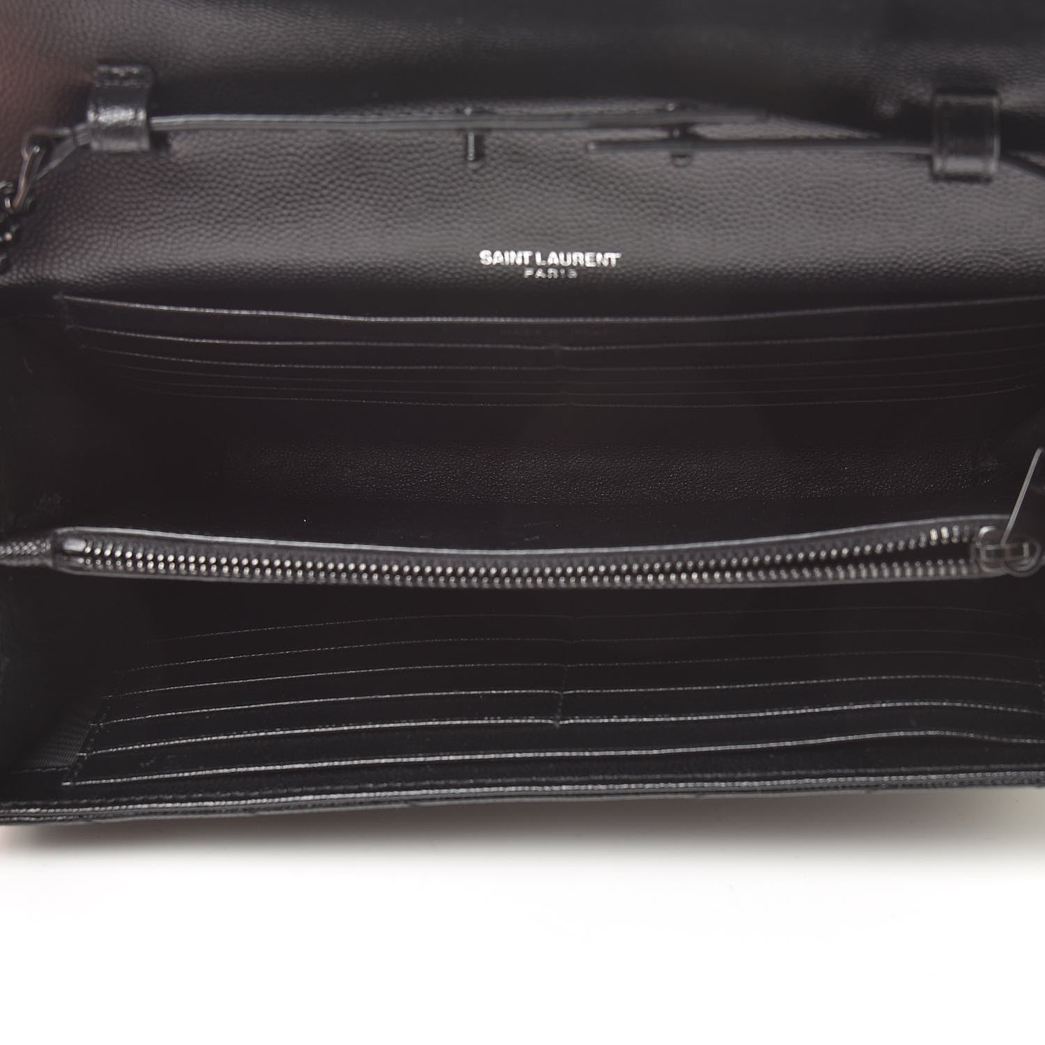 Saint Laurent Grain De Poudre Matelasse Chevron Monogram Chain Wallet Black 5 of 12