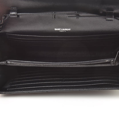 Saint Laurent Grain De Poudre Matelasse Chevron Monogram Chain Wallet Black 5 of 12