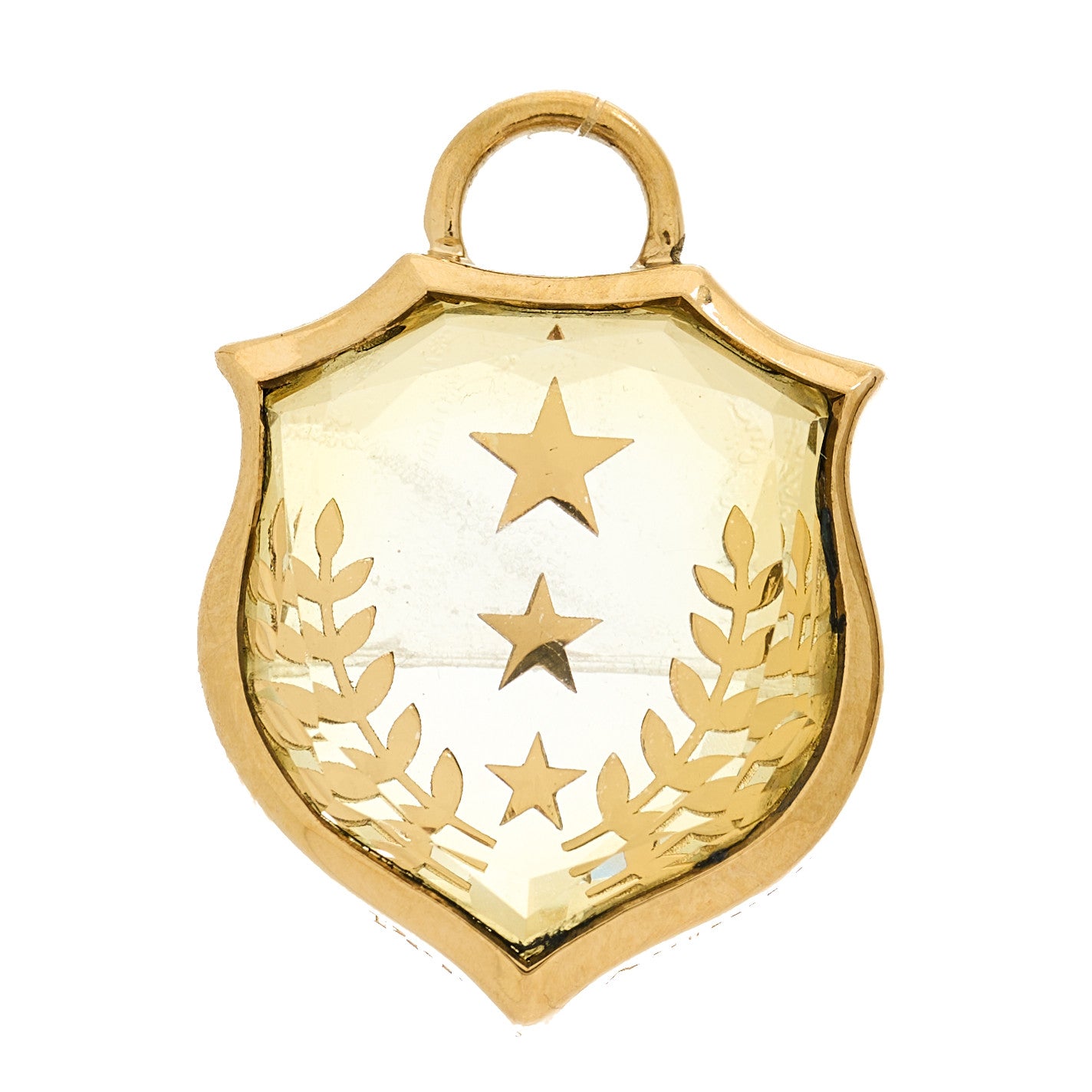 18K Yellow Gold Rock Crystal Small Per Aspera Ad Astra Sealed Gemstone Crest Pendant