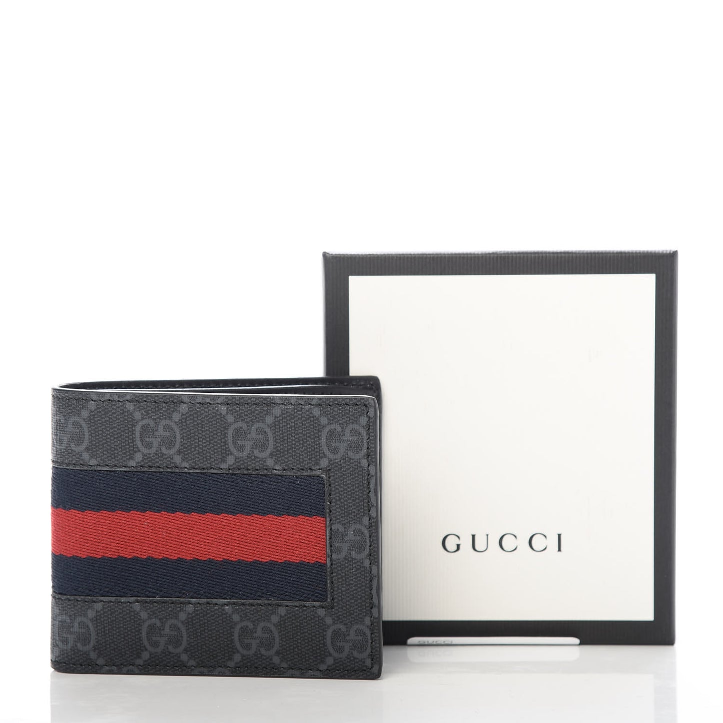 GG Supreme Monogram Selleria Calfskin Web New Web Bi-Fold Wallet Black