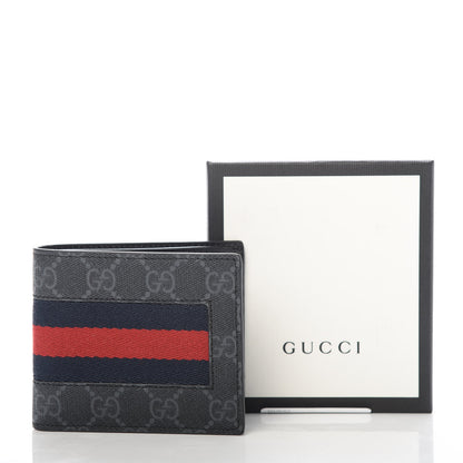Gucci GG Supreme Monogram Selleria Calfskin Web New Web Bi-Fold Wallet Black 7 of 7