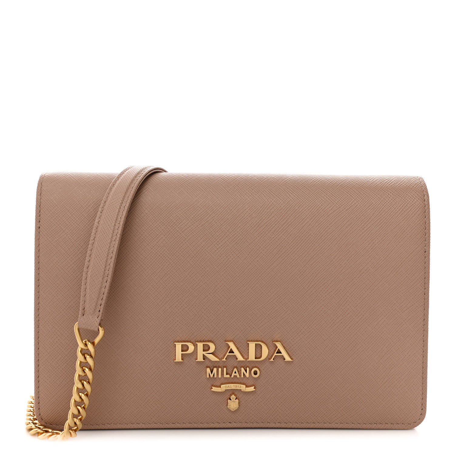 Prada Saffiano Lux Metal Logo Mini Chain Flap Crossbody Bag Cipria 1 of 10