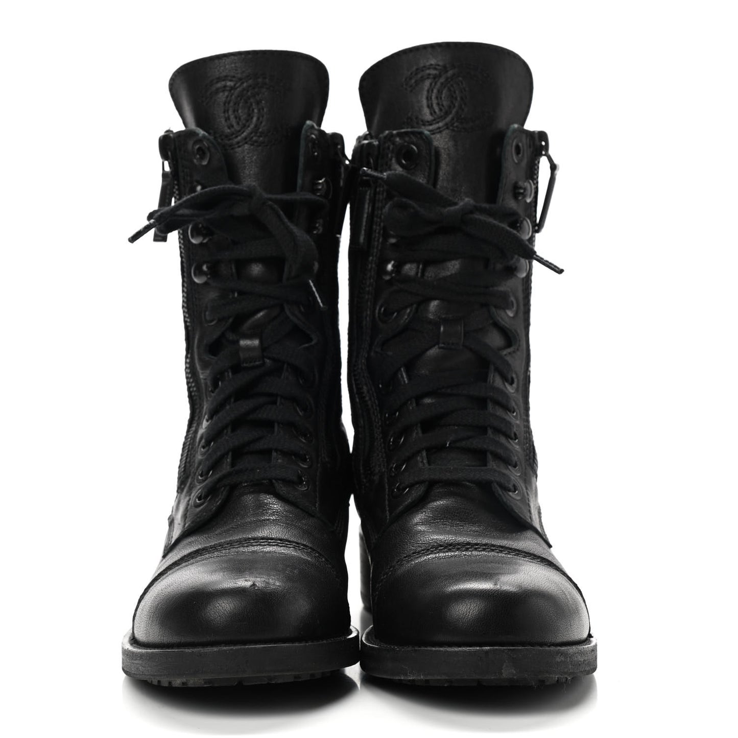Sheepskin Quilted CC Tall Lace Up Combat Boots 39.5 Black