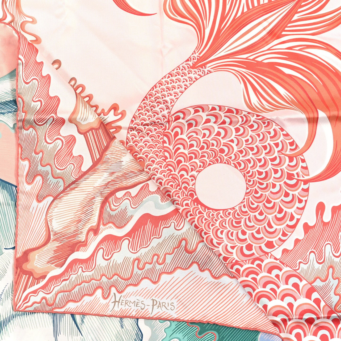 Silk Cheval Sirene Double Face 90 Rose Poudre Vert Corail