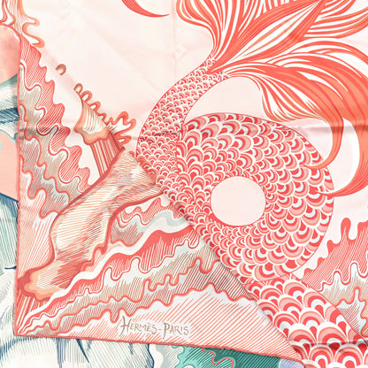 Hermes Silk Cheval Sirene Double Face 90 Rose Poudre Vert Corail 2 of 4