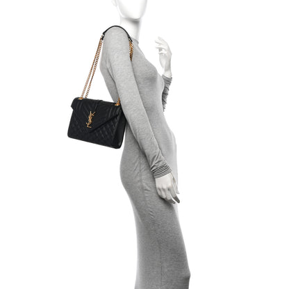 Saint Laurent Grain De Poudre Textured Mixed Matelasse Triquilt Medium Monogram Satchel Black 2 of 12