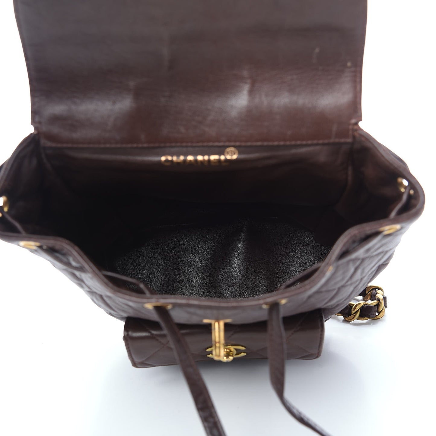 Lambskin Quilted Backpack Brown