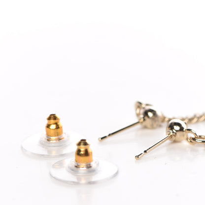 Chanel Crystal CC Drop Earrings Pink Grey Gold 3 of 4