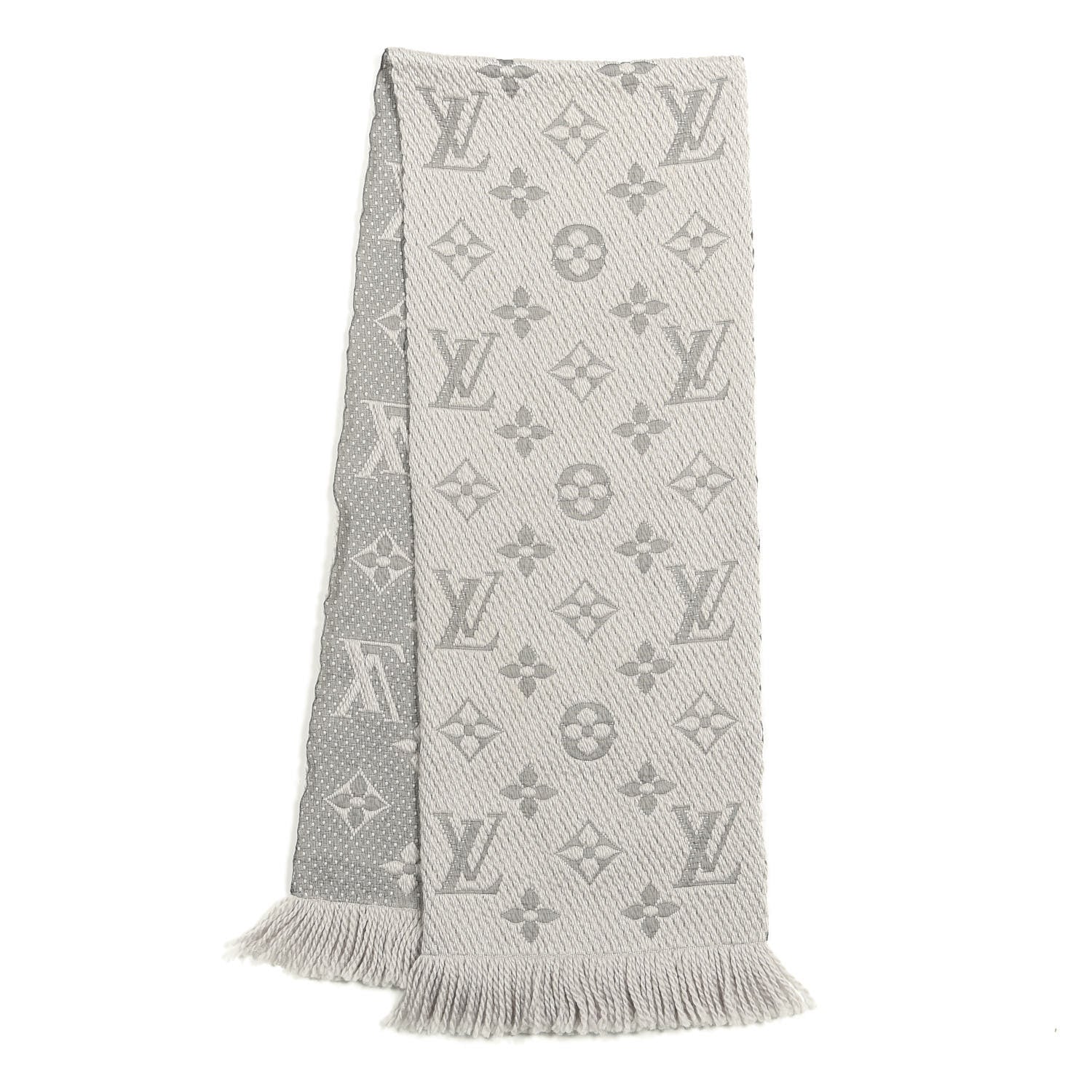 Louis Vuitton Wool Silk Logomania Scarf Pearl Grey 2 of 4