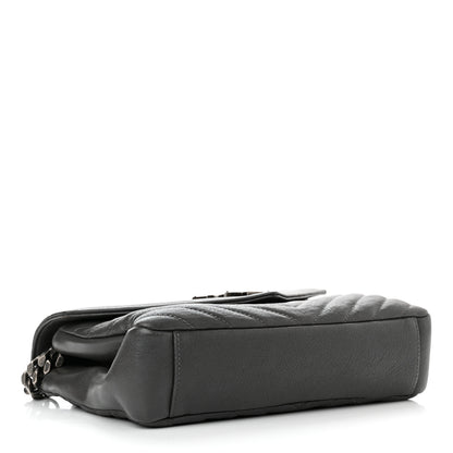 Saint Laurent Sheepskin Matelasse Chevron Monogram Medium College Bag Storm 4 of 12