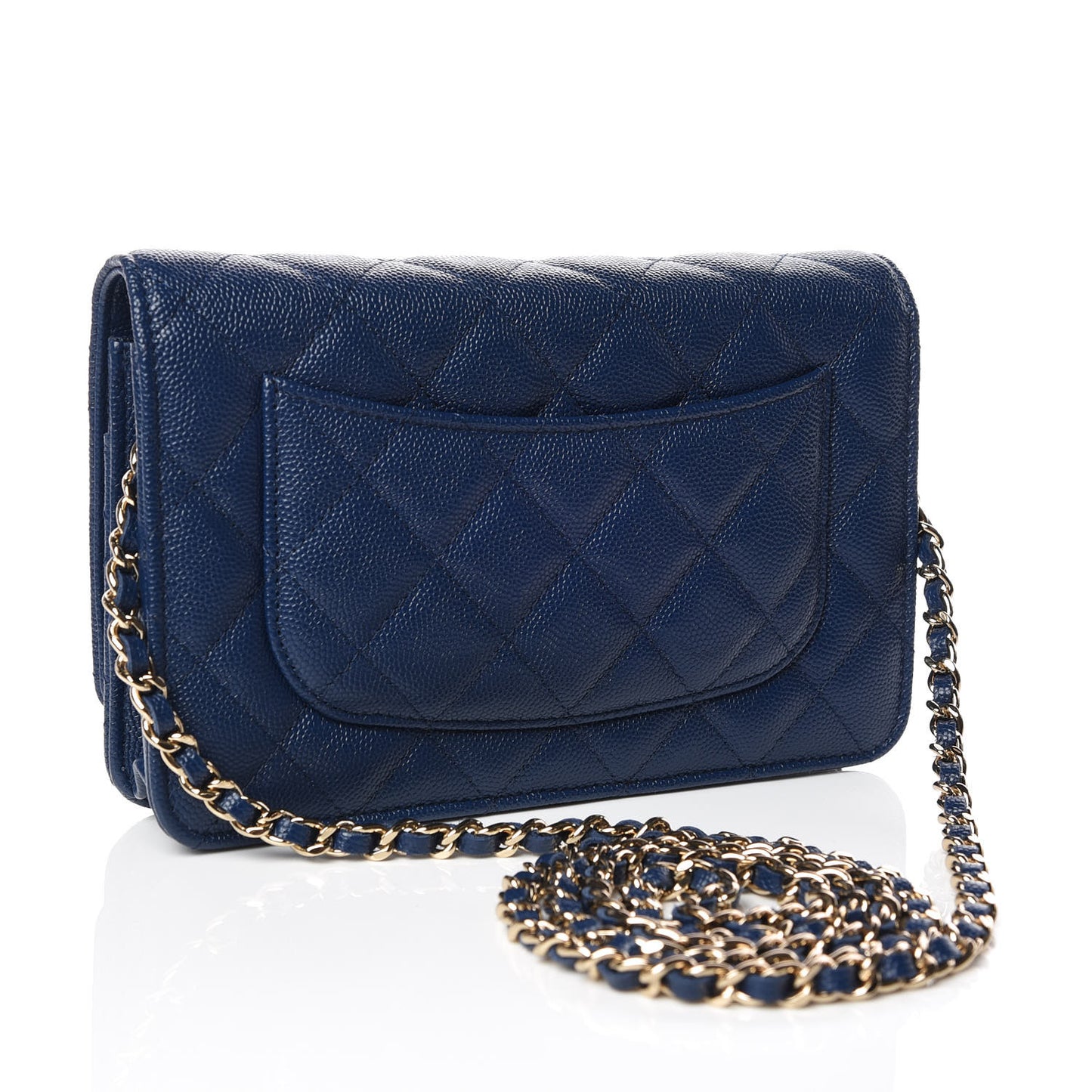 Caviar Quilted Wallet On Chain WOC Navy Blue
