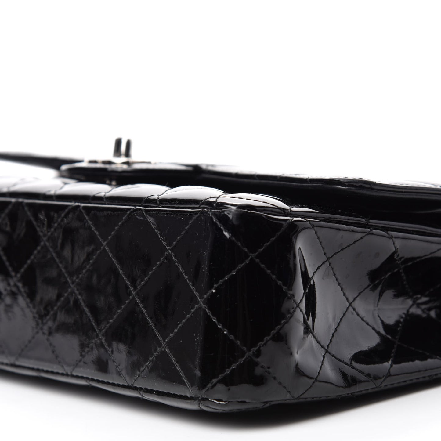 Patent Quilted Medium Double Flap Black