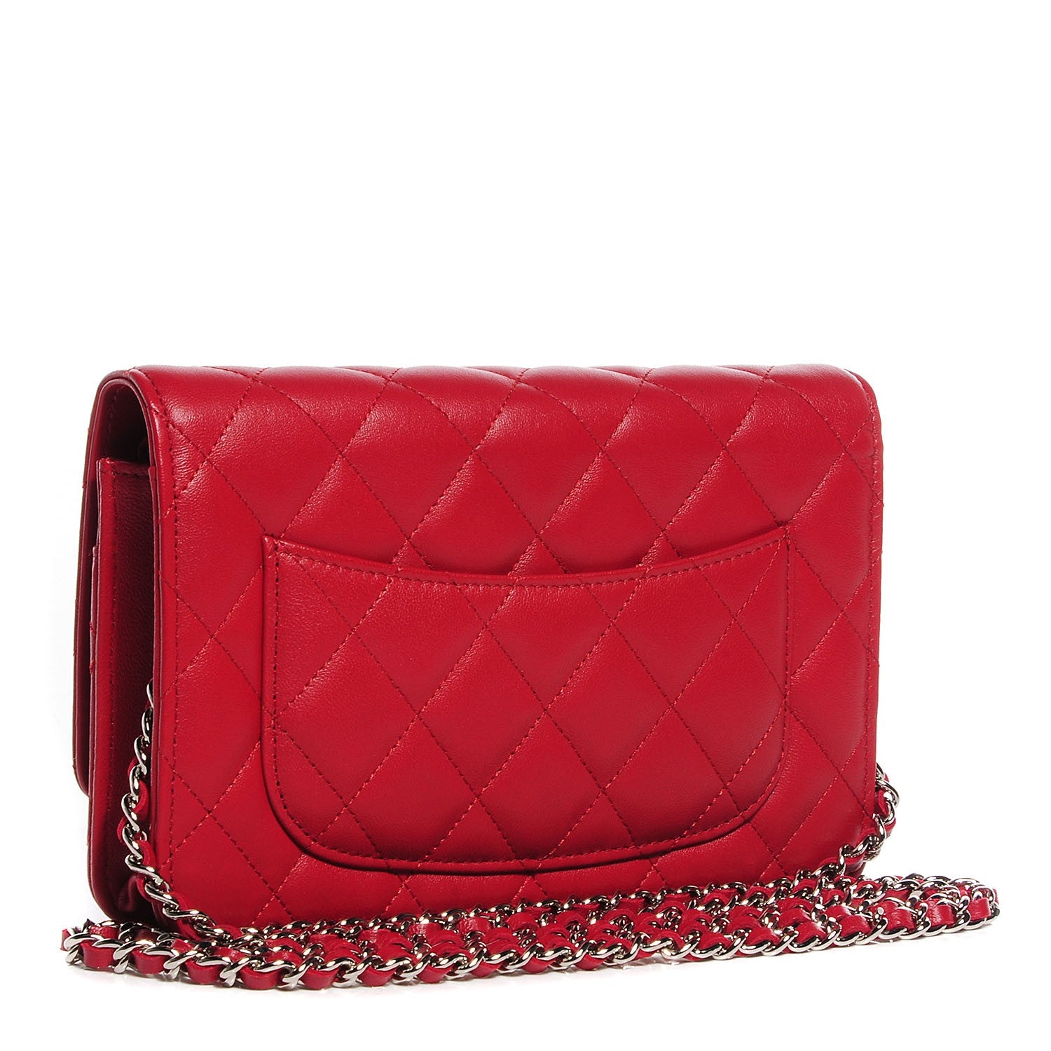 Chanel Lambskin Quilted Wallet On Chain WOC Red 3 of 9