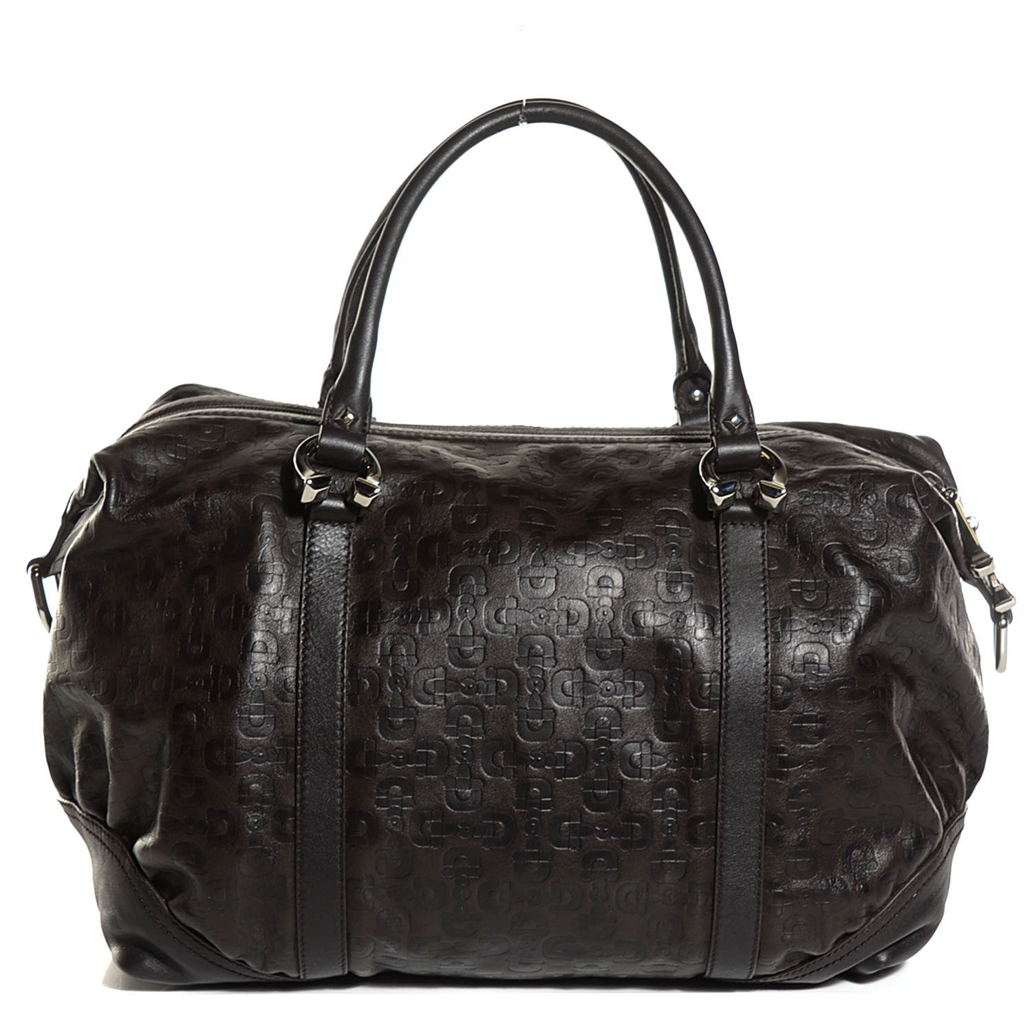 Gucci Calfskin Embossed Horsebit Nail Boston Dark Brown 1 of 9