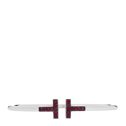 Tiffany 18K White Gold Ruby T Wire Bracelet 1 of 4