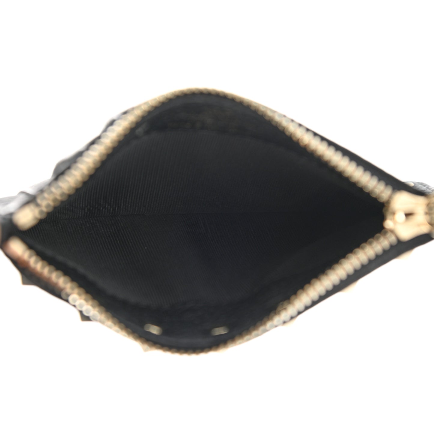 Pebbled Calfskin Rockstud Coin Case Card Holder Black