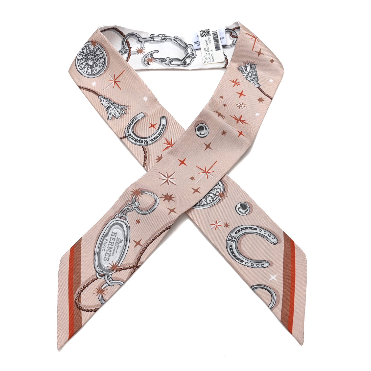Hermes Silk C'est la Fete Twilly Beige Rose Caramel White 1 of 3