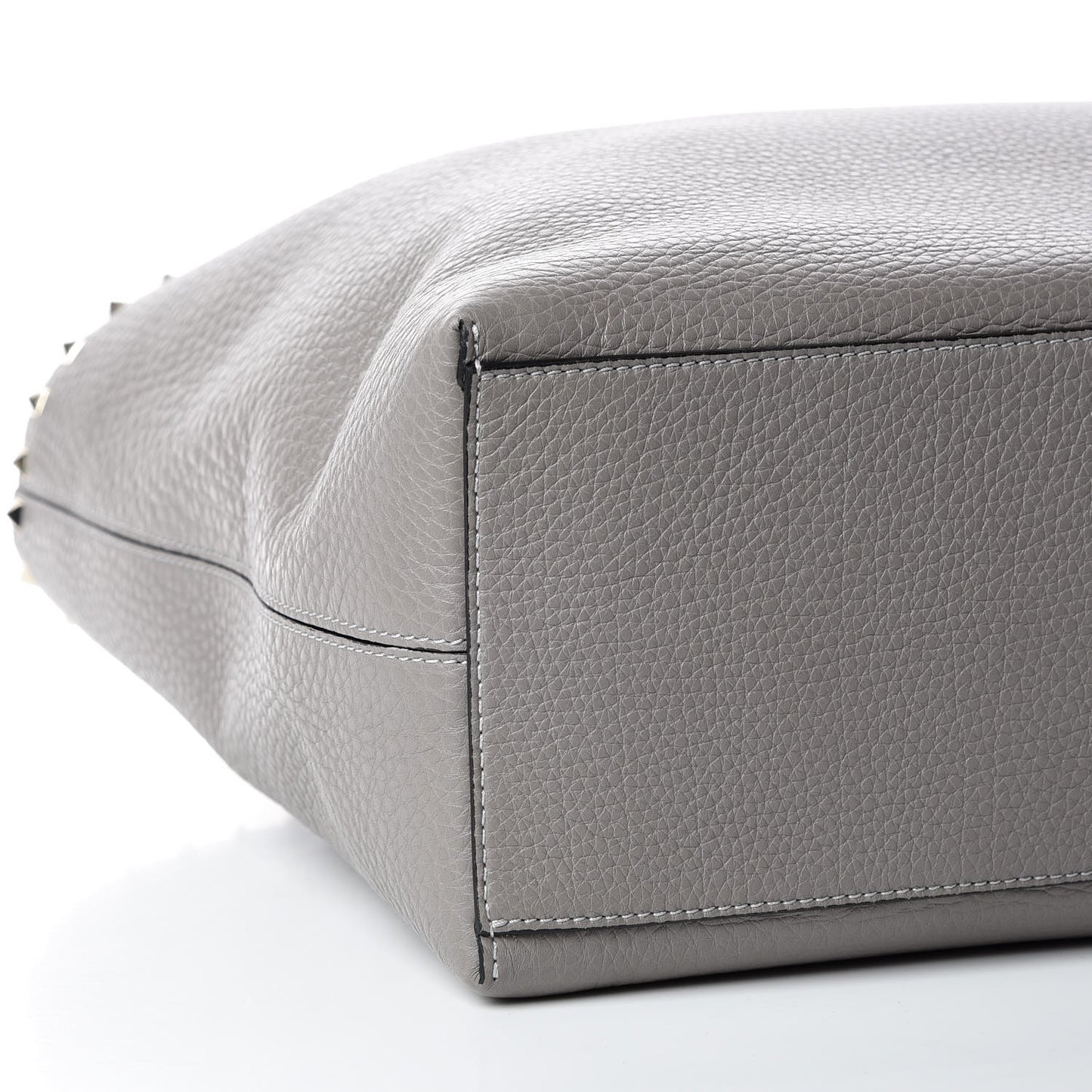 Grained Calfskin Rockstud Shoulder Tote Perla