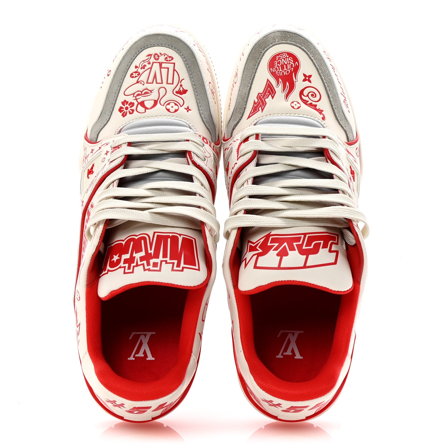 Louis Vuitton Calfskin Graffiti Mens LV Trainer Sneakers 8 Rouge