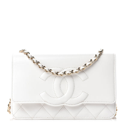 Chanel Goatskin Quilted Timeless CC Wallet On Chain WOC White 1 of 14