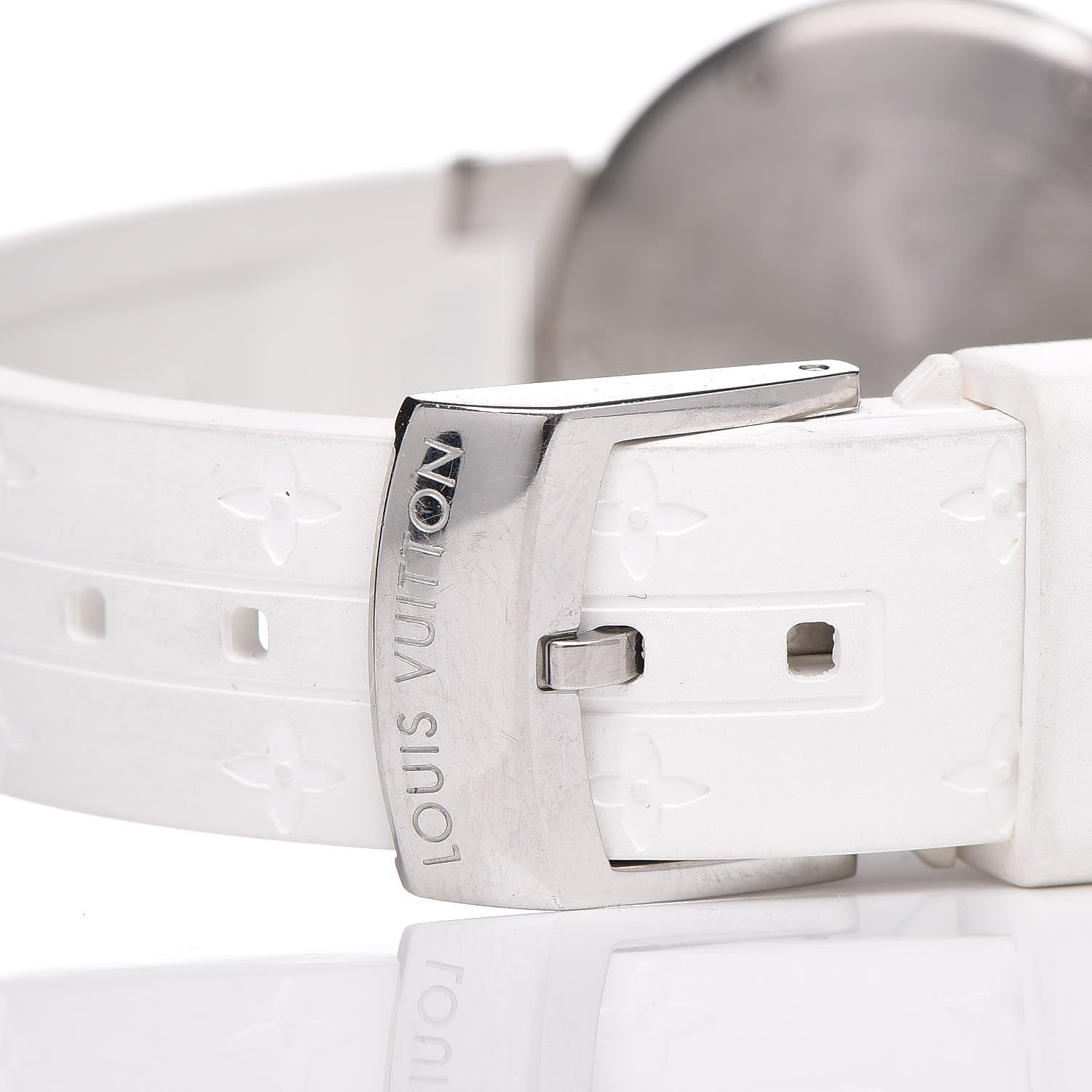 Louis Vuitton Stainless Steel Rubber Diamond Mother of Pearl 28mm Tambour Lovely Cup Quartz Watch 6 of 7