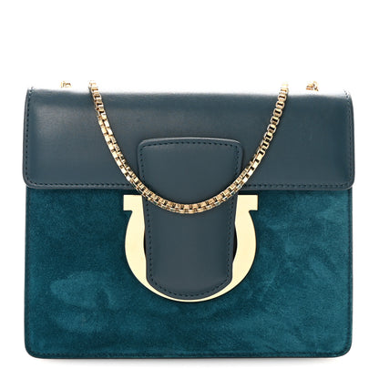 Salvatore Ferragamo Calfskin Suede Thalia Flap Shoulder Bag Blue 1 of 9