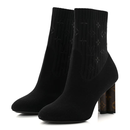 Louis Vuitton Monogram Stretch Fabric Silhouette Ankle Boots 39 Black 3 of 8