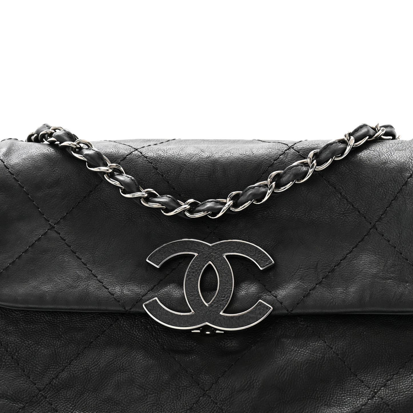 Calfskin Quilted Large Hamptons Flap Black