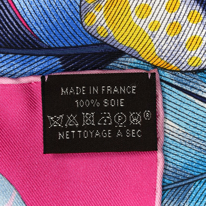 Hermes Silk Plumes En Fete Scarf 90 Rose Vif Bleu Vert 3 of 6