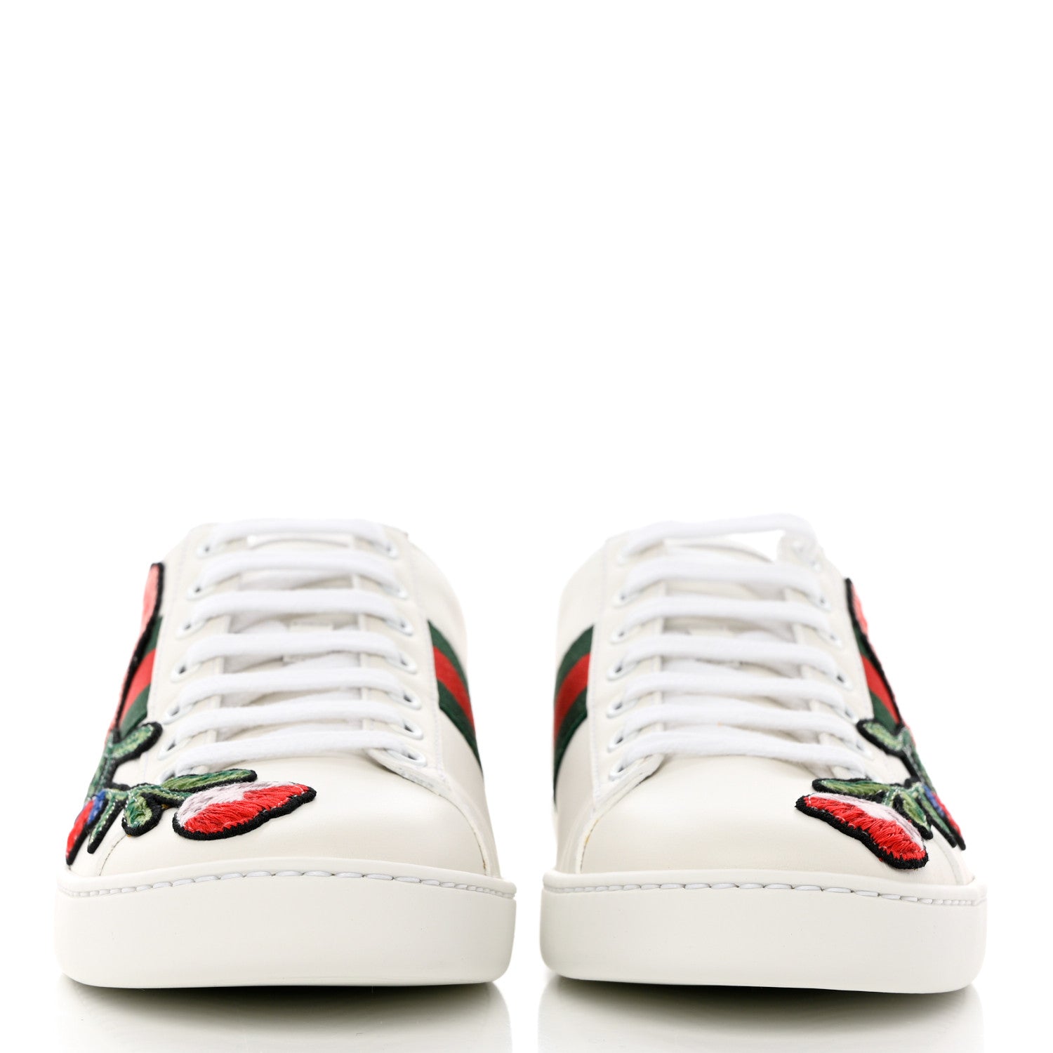 Gucci Calfskin Web Floral Embroidered Womens Ace Sneakers 37 White 2 of 11