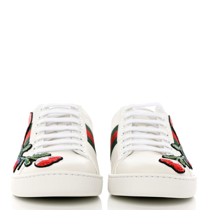 Gucci Calfskin Web Floral Embroidered Womens Ace Sneakers 37 White 2 of 11
