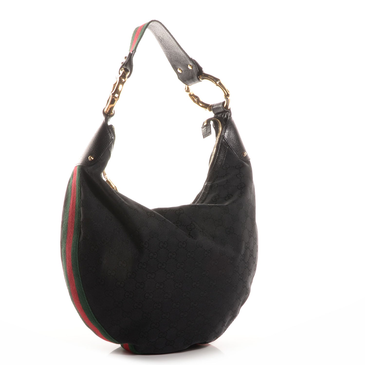 Gucci Monogram Web Bamboo Ring Hobo Black 3 of 7