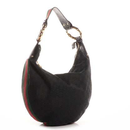 Gucci Monogram Web Bamboo Ring Hobo Black 3 of 7