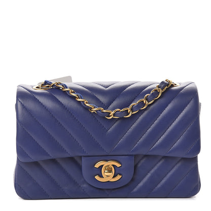 Chanel Lambskin Chevron Quilted Mini Rectangular Flap Blue 1 of 8